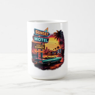 Sunset Motel Open Totaal de Nacht Retro Vormgeving Koffiemok