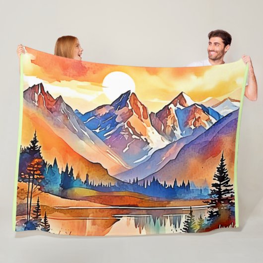 Sunset Mountain Art Design Fleece Deken (In situ)