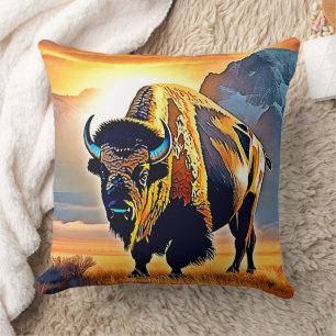 Sunset Mountain Bison Art Design Kussen