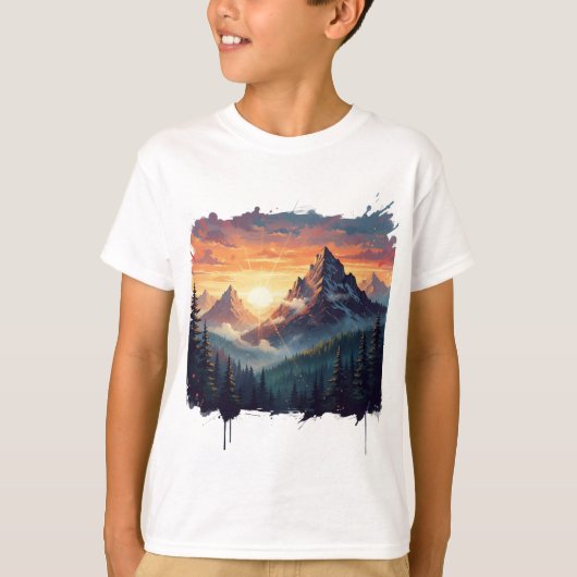 Sunset Mountain Forest Art T-Shirt (Voorkant)