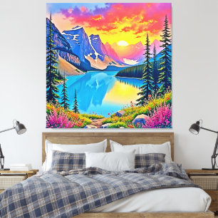 Sunset Mountain Lake Majesteit Kunst Canvas Afdruk