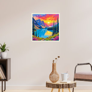 Sunset Mountain Lake Majestueuze Kunst Poster