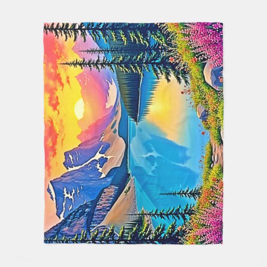 Sunset Mountain Lake Majesty Art Fleece Deken (Voorkant)