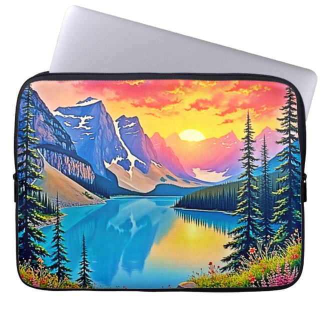 Sunset Mountain Lake Majesty Art Laptop Sleeve (Voorkant)