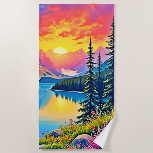 Sunset Mountain Lake Majesty Art Strandlaken (Voorkant)