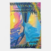 Sunset Mountain Lake Majesty Art Theedoek (Verticaal)