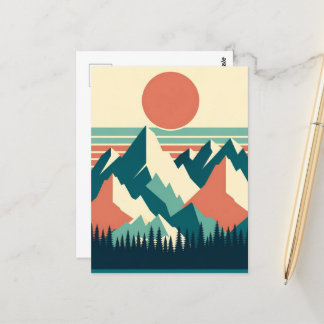 Sunset Mountain Peaks Retro Briefkaart