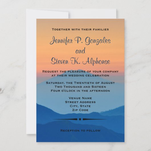 Sunset Mountain Powder Blue Wedding Kaart (Voorkant)