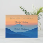 Sunset Mountain Powder Blue Wedding Kaart (Staand voorkant)