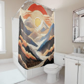 Sunset Mountain Sky rideau de douche de style japo (En situation)