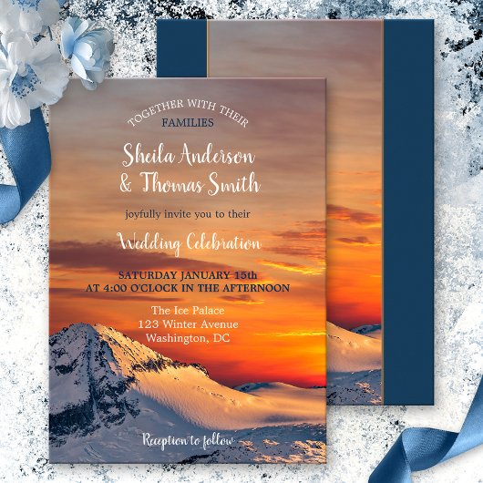 Sunset Mountain View Invitation de mariage hiverna
