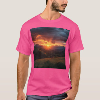 Sunset Mountains Landschap Bergen Landschap Muur T-shirt