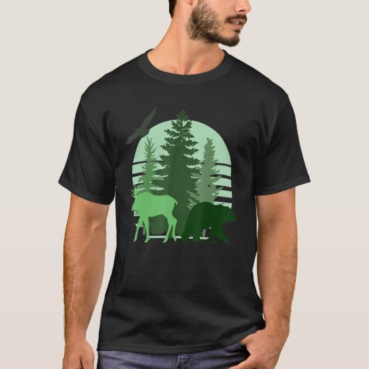 Sunset Nature Pine Tree Aesthetic Minimalist Woodl T-shirt (Voorkant)