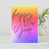 Sunset New Year Vold Gradient Rainbow Happy Photo Feestdagenkaart (Staand voorkant)