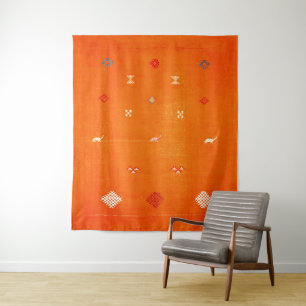 Sunset Oasis: Oranje erfgoed Boho Marokkaanse kuns Wandkleed