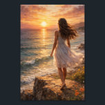 Sunset Ocean Aesthetic Photo Enlargement<br><div class="desc">Bring the beauty of a peaceful sunset into your space with this stunning Sunset Ocean Aesthetic Photo Enlargement. Featuring a realistic fine art oil painting of a serene ocean view, this artwork captures a magical moment of a girl standing by the shore, surrounded by warm golden light and calming waves....</div>