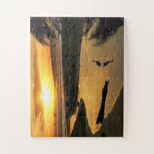 Sunset Ocean, Beach Pool Heron Reflection Puzzle (Vertical)