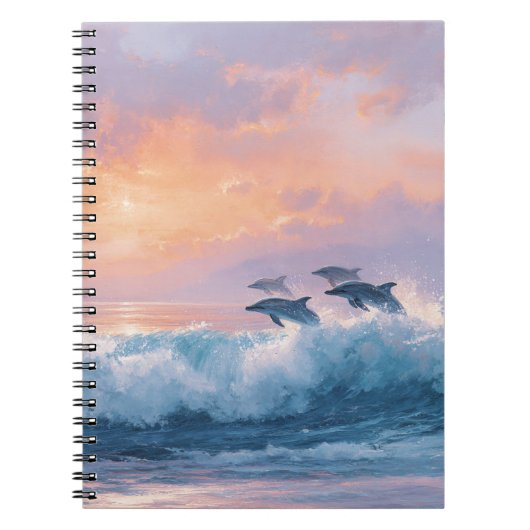 Sunset Ocean Dolphins Wave Notitieboek (Voorkant)