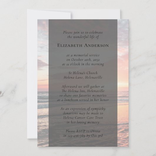 Sunset Ocean Fotobegrafenis Kaart (Achterkant)