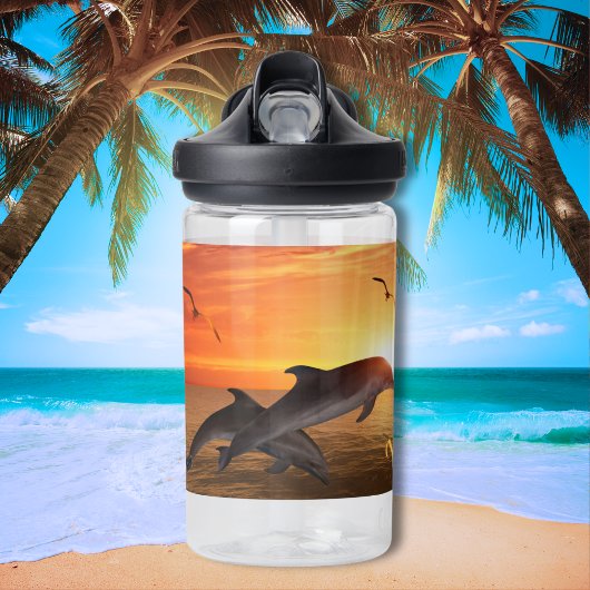 Sunset Ocean Lane, Dolfijnen, Zeemeeuwen, Pelikaan Waterfles