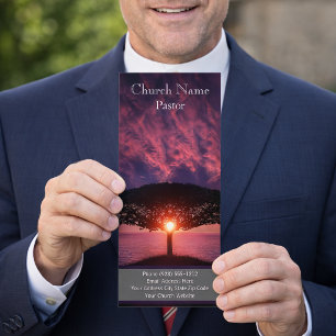Sunset Ocean Tree Church Rack Card, Ministriekaart Reclamekaart