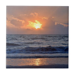 Sunset Ocean Zee Beach Sinaasappel Tegeltje