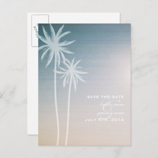 Sunset Ombré Beach Wedding Bewaar de datum Aankondigingskaart (Voorkant / Achterkant)
