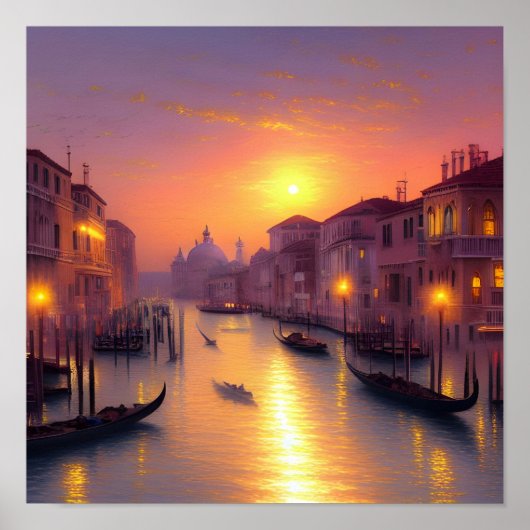 Sunset on a Venice Canal Digital Art Poster (Voorkant)
