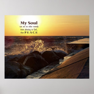 Sunset on Beach Rocks Quote Poster
