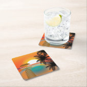 Sunset on Beach with Palm Trees Vierkante Kartonnen Onderzetter (Insitu)