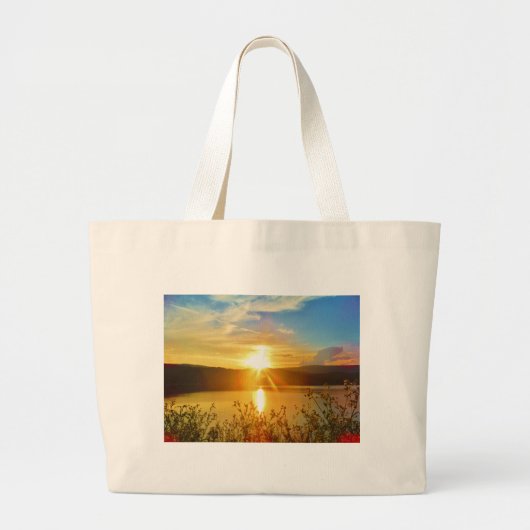 Sunset on berg Lake Arrowiad Grote Tote Bag (Voorkant)