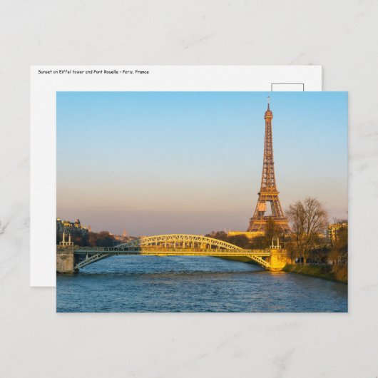 Sunset on Eiffel Tower and Pont Rouelle - Paris Briefkaart (Voorkant / Achterkant)