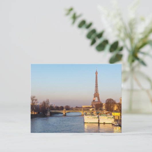 Sunset on Eiffel tower and Pont Rouelle - Paris Briefkaart (Staand voorkant)