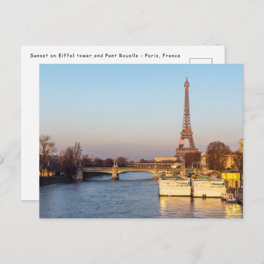 Sunset on Eiffel tower and Pont Rouelle - Paris Briefkaart (Voorkant / Achterkant)