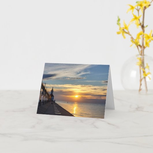 Sunset on Lake Michigan Blank Note Card Kaart (Gele Bloem)