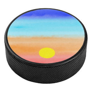 Sunset on oceaanwaterverf Abstracte kunst Ombre Hockey Puck