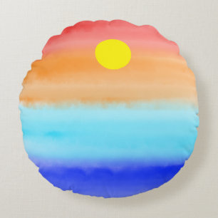 Sunset on oceaanwaterverf Abstracte kunst Ombre Rond Kussen