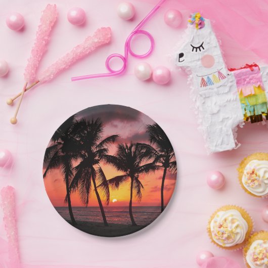 Sunset on Paradise Island Beach Papieren Bordje (Feest)