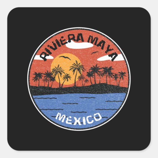 Sunset On Riviera Maya Mexico Vierkante Sticker (Voorkant)