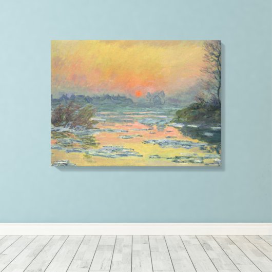 Sunset on the Seine in Winter (Claude Monet) Canvas Afdruk (Insitu (Houten vloer))