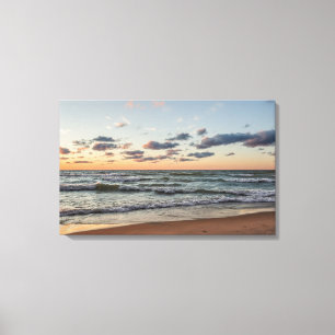 Sunset on the Waves of Lake Michigan Canvas Afdruk