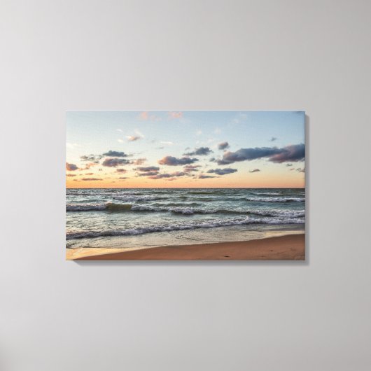 Sunset on the Waves of Lake Michigan Canvas Afdruk (Voorkant)