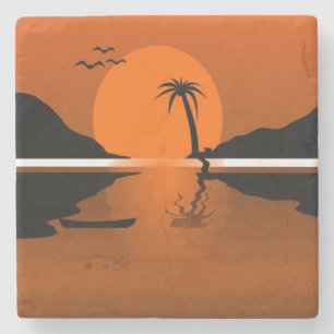 SUNSET OP HET WATER STENEN ONDERZETTER