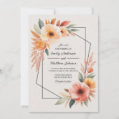 Sunset Orange Floral Frame Wedding Invitation Kaart (Voorkant)