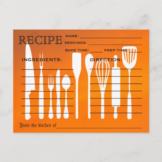 Sunset Orange Retro Recette Carte Outils de cuisin (Devant)