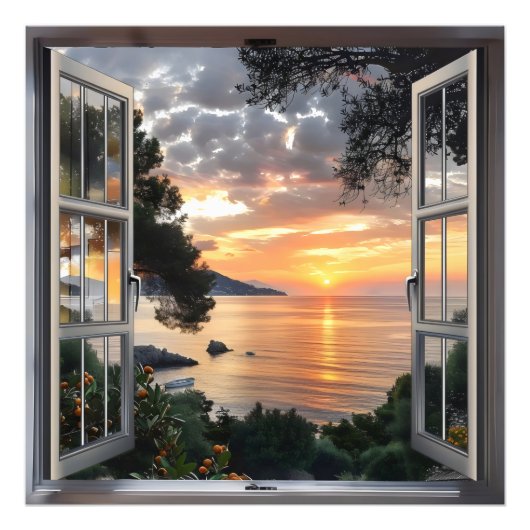 Sunset Ove Bay Window Uitzicht Foto Afdruk (Voorkant)