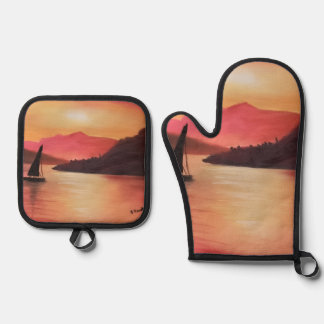 Sunset Oven Mitten en Pot Stand Ovenwant & Pannenlap Set