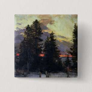 Sunset over a Winter Landscape, c.1902 Vierkante Button 5,1 Cm