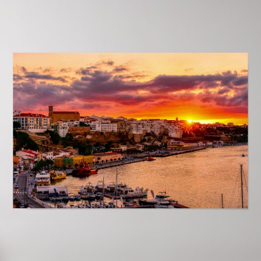 Sunset over de haven van Mahon - Menorca, Spanje Poster (Voorkant)