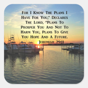 SUNSET OVER DE LAKE JEREMIAH 29:11 SCRIPTURE VIERKANTE STICKER